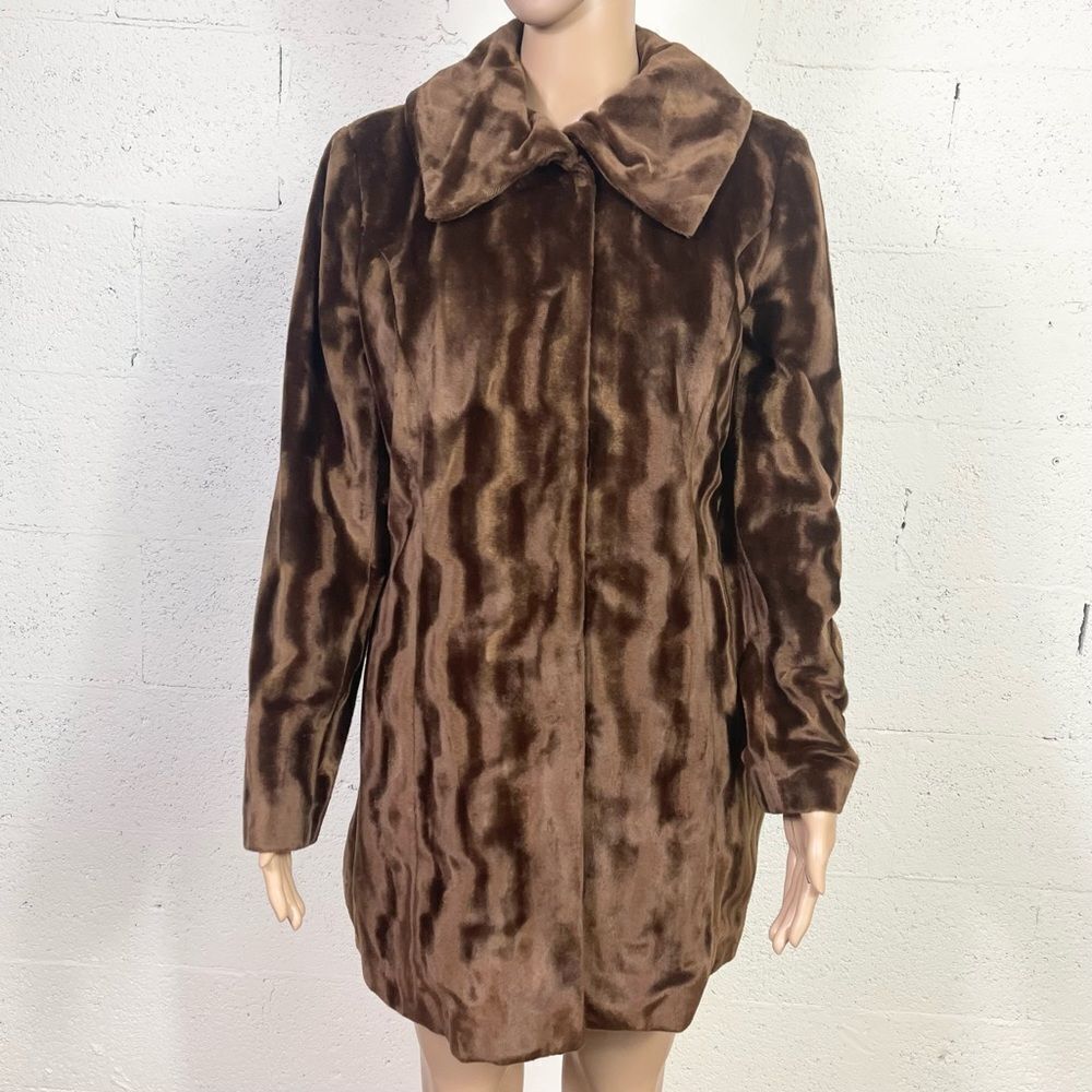 Alfani brown faux fur texture soft mid length lined collared coat jacket MP